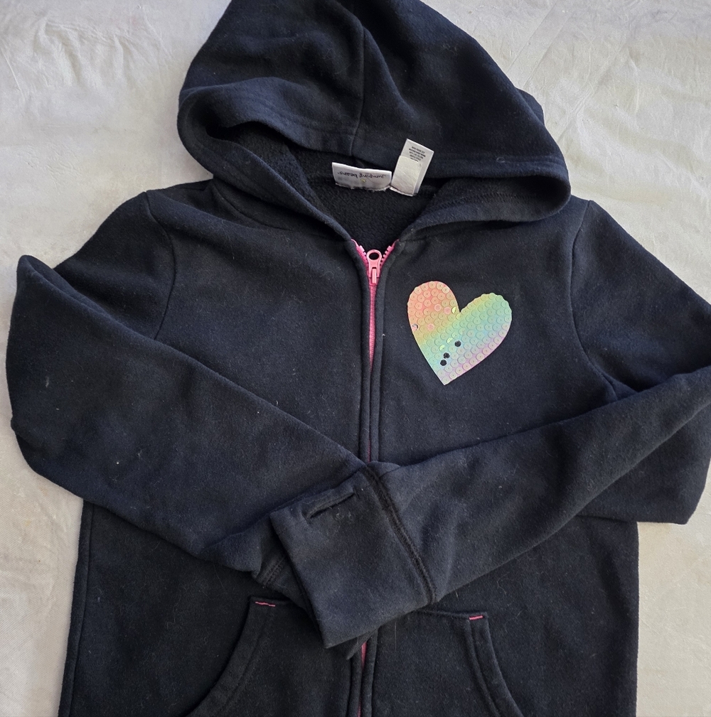 Jumping Beans Black Hoodie with Rainbow Heart